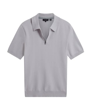 Ted Baker Fourd Herringbone Stitch Zip Grey Polo Shirt