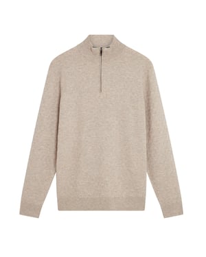 Ted Baker Kurnle T-söm Stickad Kamelfärgad Tröja Med Halv Dragkedja