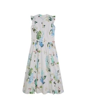 Ted Baker Giolia Cotton Printed Sleeveless White Midi Dress
