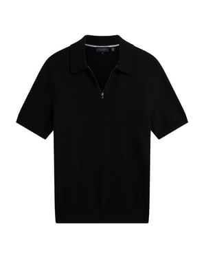 Ted Baker Fourd Herringbone Stitch Zip Black Polo Shirt