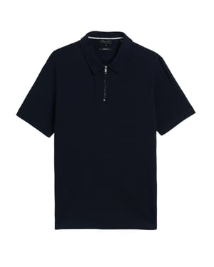 Ted Baker Elgrave Regular Getextureerde Polo Met Halve Rits In Marineblauw
