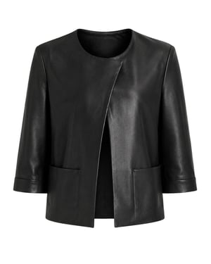 Ted Baker Obino Short Sleeve Black Leather Open Front Jacket