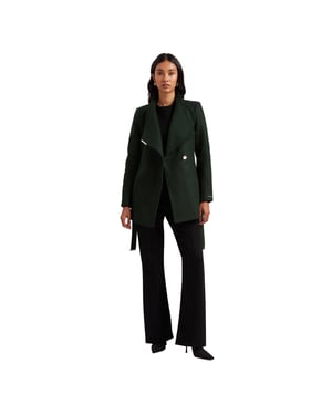 Ted Baker Ross Short Belted Wool Dark Green Wrap Coat