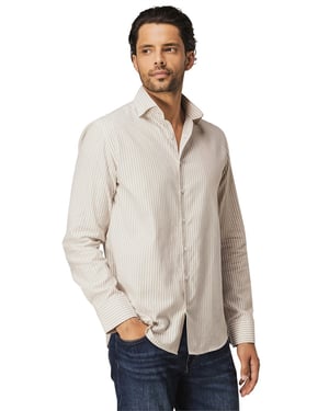 State of Art overhemd beige gestreept semi-wide collar