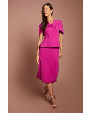 Twist Front Cape Sleeve Pencil Midi Dress With Peplum