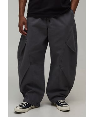Elasticated Waist Balloon Fit Double Leg Pleat Detail Twill Trousers