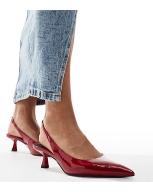 ASOS DESIGN Wide Fit Stroll slingback mid heeled shoes in red