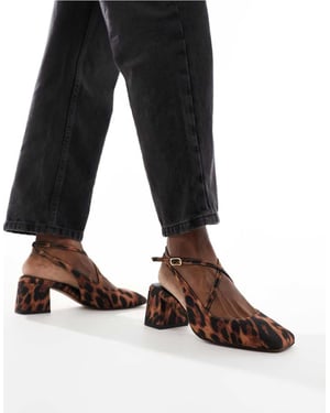 ASOS DESIGN Sawyer square toe block heeled mid shoes in leopard