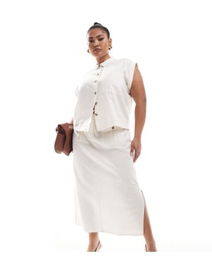 Vero Moda Curve linen midi skirt co-ord in off white