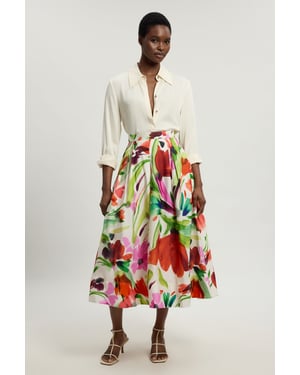 Viscose Linen Floral Print Woven Prom Skirt