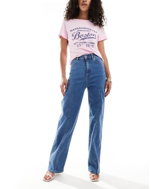 Dr Denim Moxy rak benen kurvat snitt jeans i vale sky enfärgad medelblå tvätt