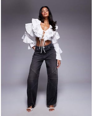 ASOS LUXE denim fatleggings med justerbar fåll i svart tvätt