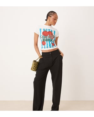 ASOS DESIGN Höga veckade tapered byxor med linne i svart