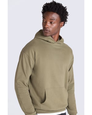 'Icon' Men's Logo Drop Shoulder Hoodie with Kangaroo Pocket Warm Sweatshirt Khaki
