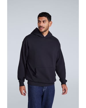 'Icon' Men's Logo Drop Shoulder Hoodie with Kangaroo Pocket Warm Sweatshirt Black