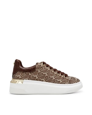 Women's Steve Madden Glider 2 All-Over Logo Lace-Up Sneakers in BROWN