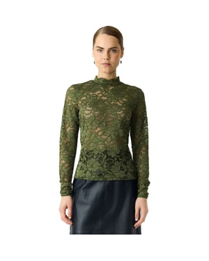 YAS Lacey ls lace top s. noos sphagnum