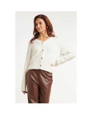 Smashed Lemon Fluffy vest met sierknopen |