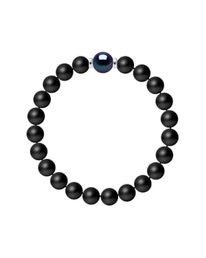 CHANCE Bracelet - Genuine Round Freshwater Pearl 9-10 mm - COLOR BLACK TAHITI - 2 Silver