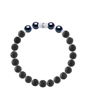 SKULL Bracelet - 4 Genuine Semi-Round Freshwater Pearls 8-9 mm - BLACK TAHITI Color - and