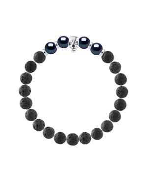 SKULL Bracelet - 4 Genuine Semi-Round Freshwater Pearls 8-9 mm - BLACK TAHITI Color - and