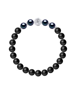 CHANCE Bracelet - 4 Genuine Semi-Round Freshwater Pearls 8-9 mm - BLACK TAHITI Color - Matte
