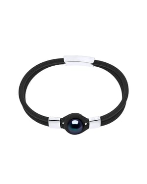 DOUBLE Neoprene Bracelet - Genuine Freshwater Cultured Pearl 9 - 10 mm - BLACK 'TAHITIAN STYLE'