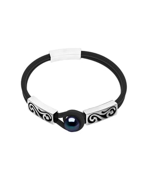 DOUBLE Neoprene Bracelet - Genuine Freshwater Cultured Pearl 9 - 10 mm - BLACK 'TAHITIAN STYLE'