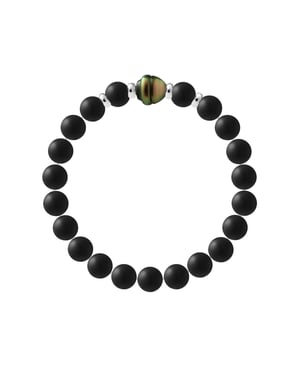Tahitian Bracelet Matte Black Agate - Genuine Tahitian Cultured Pearl 9-10 mm - 4 Silver 925