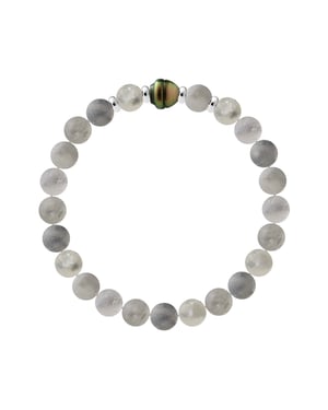 TAHITIAN Bracelet - CLOUDY QUARTZ - Genuine Tahitian Cultured Pearl 9-10 mm - 4 Silver 925