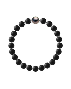 Tahitian Bracelet Matte Black Agate - Genuine Round Tahitian Cultured Pearl 10-11 mm - 4 Silver