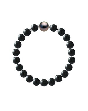 TAHITIAN BLACK ONYX BRACELET - Genuine Round Tahitian Cultured Pearl 10-11 mm - 4 Silver 925