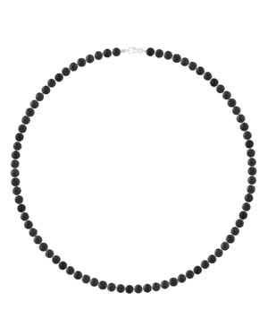 Round 6 mm NATURAL BLACK STONE Necklace - Lobster Clasp - 925 Silver - Length 55