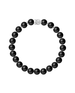 Tibetan BUDDAH Bracelet - POWER OF STRENGTH - Genuine MATTE BLACK AGATE - BUDDAH and Rhodium-Plated