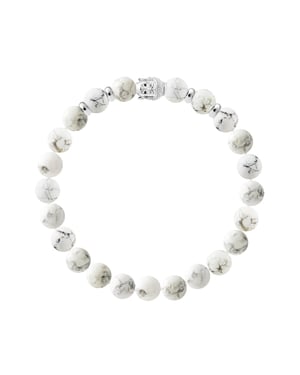 Tibetan BUDDAH Bracelet - Concentration Power - Genuine White Howlite - BUDDAH and Rhodium-Plated 925 Silver