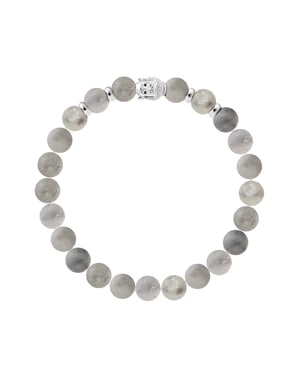 Tibetan Bracelet BUDDAH - Concentration Power - Genuine CLOUDY QUARTZ - BUDDAH and Rhodium-Plated 925 Silver