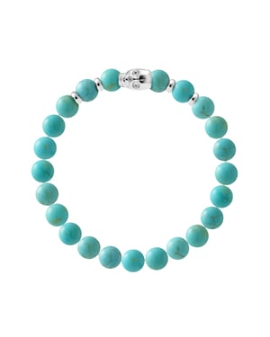 Bracelet - PROTECTION POWER - TURQUOISE - Skull and Rhodium-Plated 925 Silver Beads - Elastic /