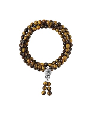 Tibetan Triple Row Bracelet - Protection Power - Genuine Tiger Eye - Solid Rhodium-Plated 925 Silver