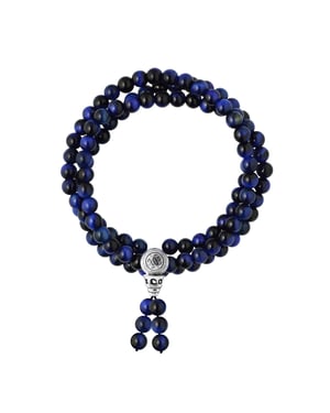 Tibetan Triple Row Bracelet - Protection Power - Genuine Blue Tiger Eye (Hawk Eye) - Solid