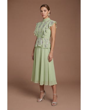 Petite Embellished Frill Detail Midi Dress