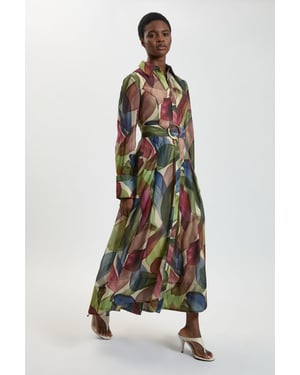 Petite Petal Print Organza Maxi Shirt Dress