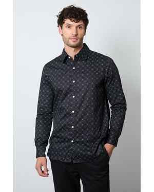 Black Tile Print Long Sleeve Shirt