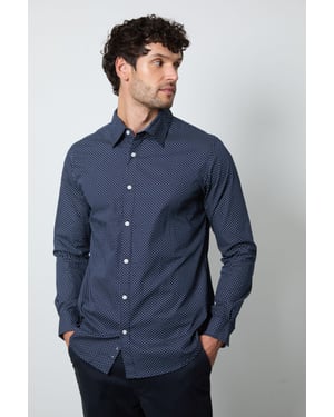 Navy Mini Print Long Sleeve Shirt