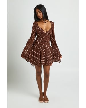 Polka Dot Ruched Sweetheart Pleated Skater Dress