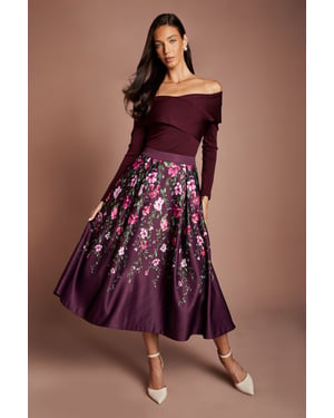 Satin Midi Skirt With Placement Print
