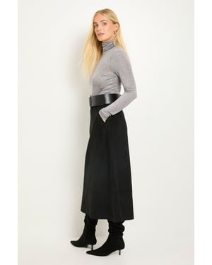 Petite Faux Suede Seam Detail Midi Skirt