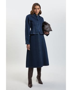 Denim A Line Midi Skirt