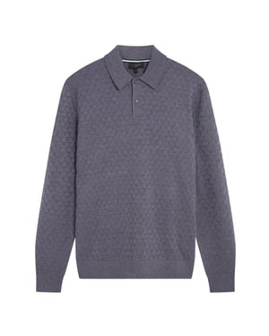 Ted Baker Morar T Stitch Knitted Mid Blue Polo Shirt