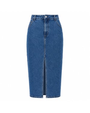 Ted Baker - Heloda - Blå Midikjol I Denim Med Slits I Mitten