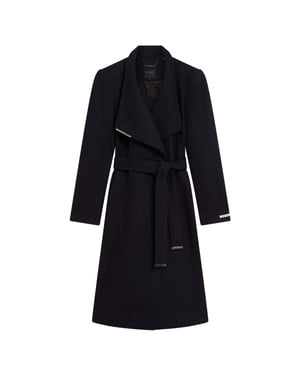 Ted Baker Rose Midi Length Belted Wool Navy Wrap Coat